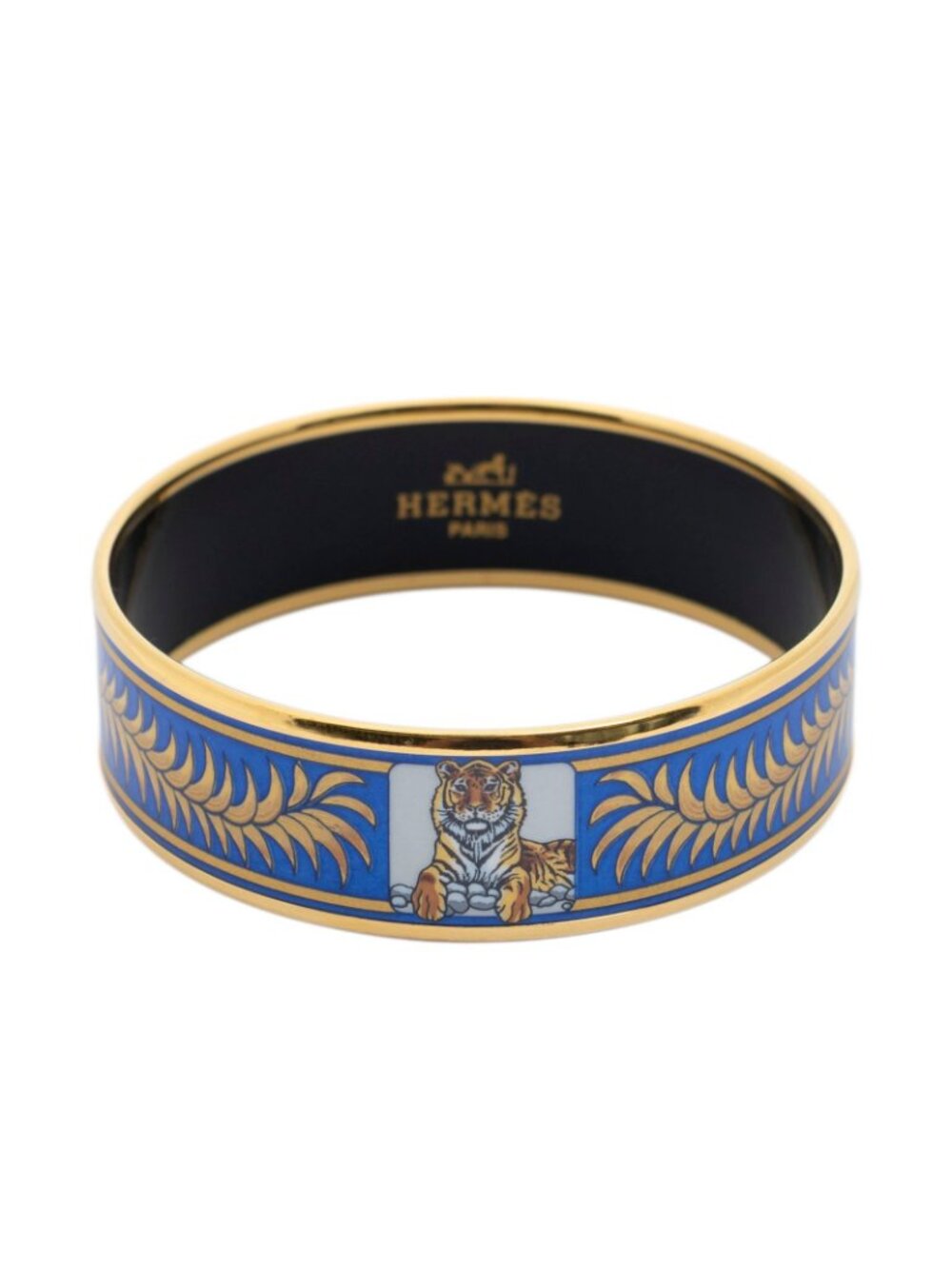 Hermes Enamel Bangle Blue Tiger Motif Bracelet - Picture 2 of 4